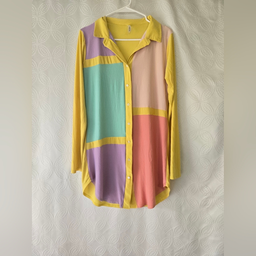 Vibrant Patchwork Button-Down Shirt
